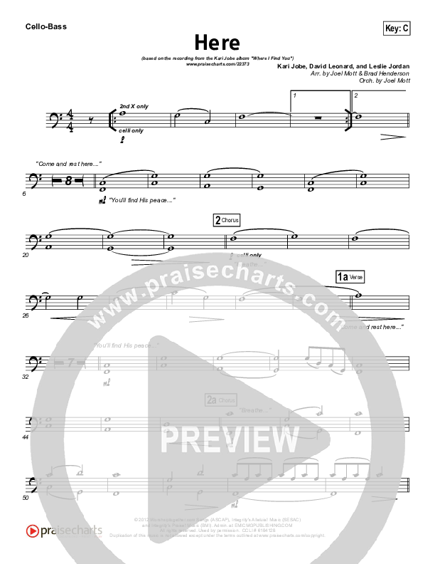 Here Cello/Bass (Kari Jobe)