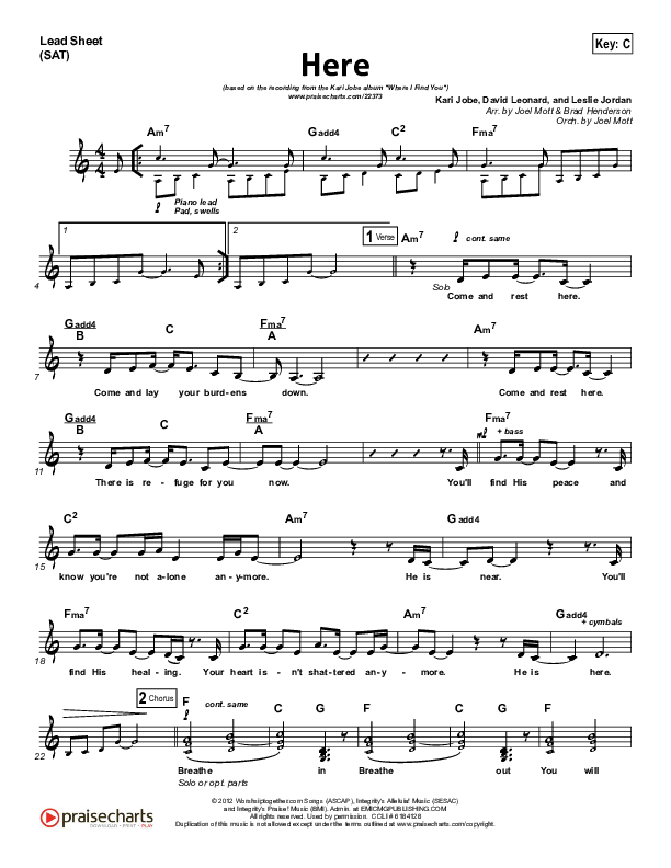 Here Lead Sheet (SAT) (Kari Jobe)