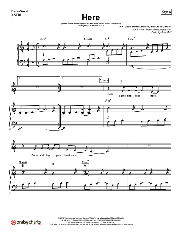 Here Piano/Vocal (SATB) (Kari Jobe)