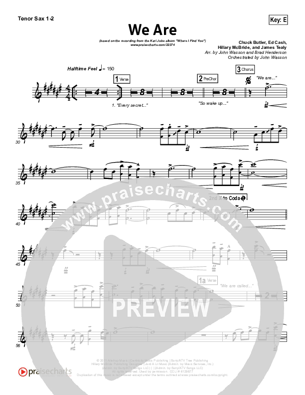 We Are Tenor Sax 1/2 (Kari Jobe)