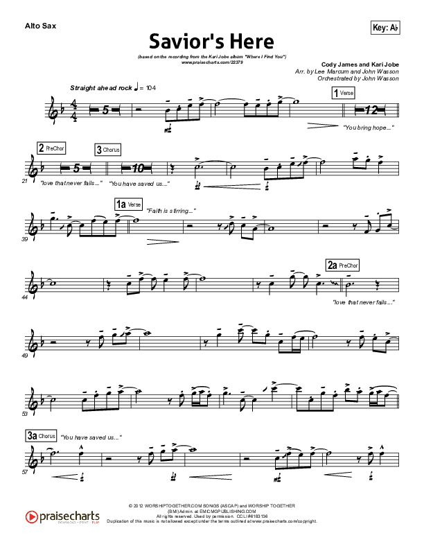 Savior's Here Alto Sax (Kari Jobe)