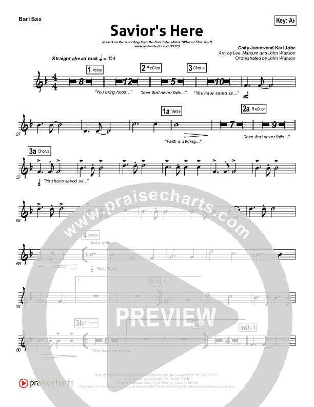 Savior's Here Bari Sax (Kari Jobe)