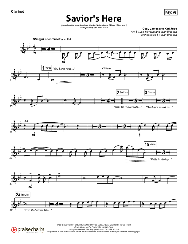 Savior's Here Clarinet (Kari Jobe)