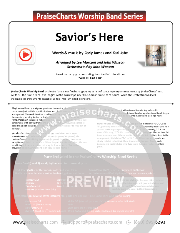 Savior's Here Cover Sheet (Kari Jobe)