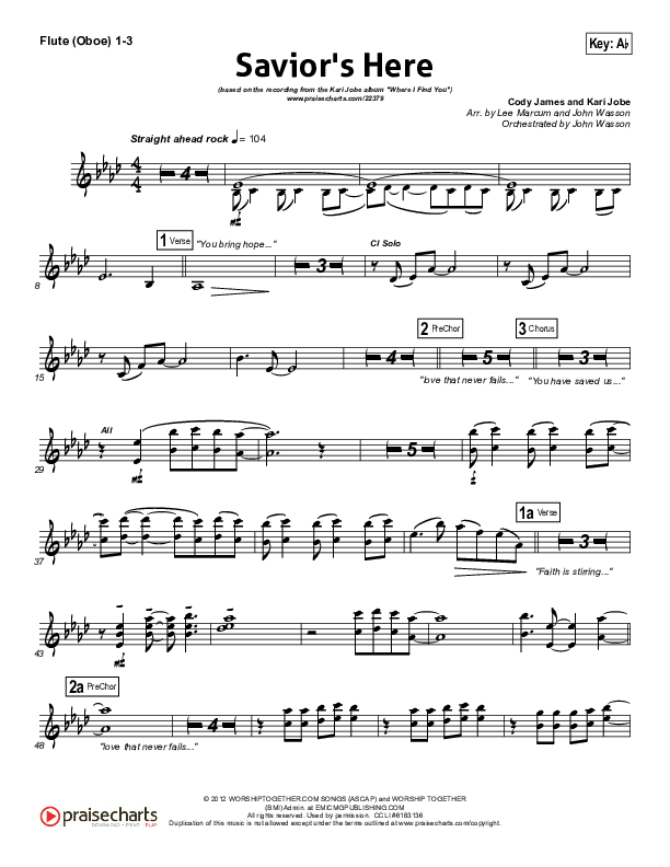Savior's Here Flute/Oboe 1/2/3 (Kari Jobe)