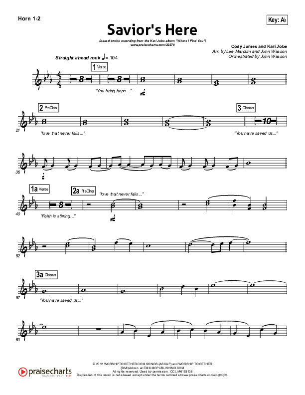 Savior's Here French Horn 1/2 (Kari Jobe)