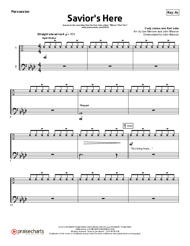 Savior's Here Percussion (Kari Jobe)