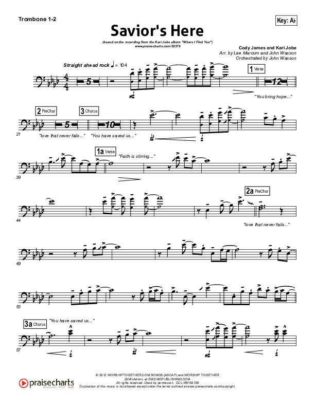 Savior's Here Trombone 1/2 (Kari Jobe)