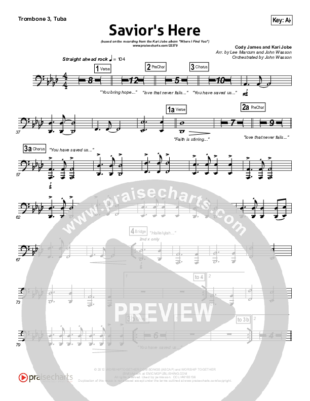 Savior's Here Trombone 3/Tuba (Kari Jobe)