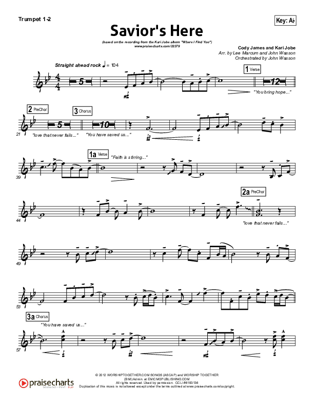 Savior's Here Trumpet 1,2 (Kari Jobe)