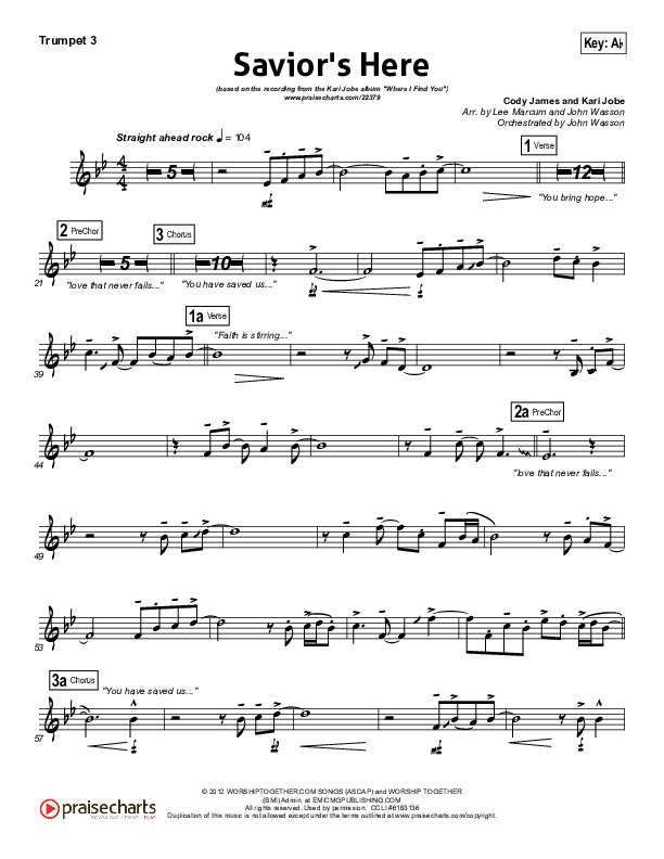 Savior's Here Trumpet 3 (Kari Jobe)
