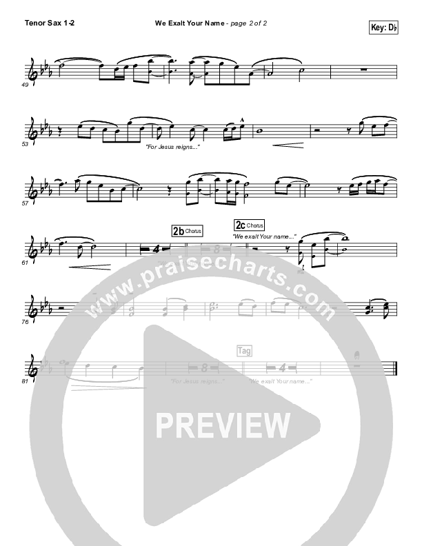 We Exalt Your Name Tenor Sax 1/2 (Kari Jobe / Matt Maher)