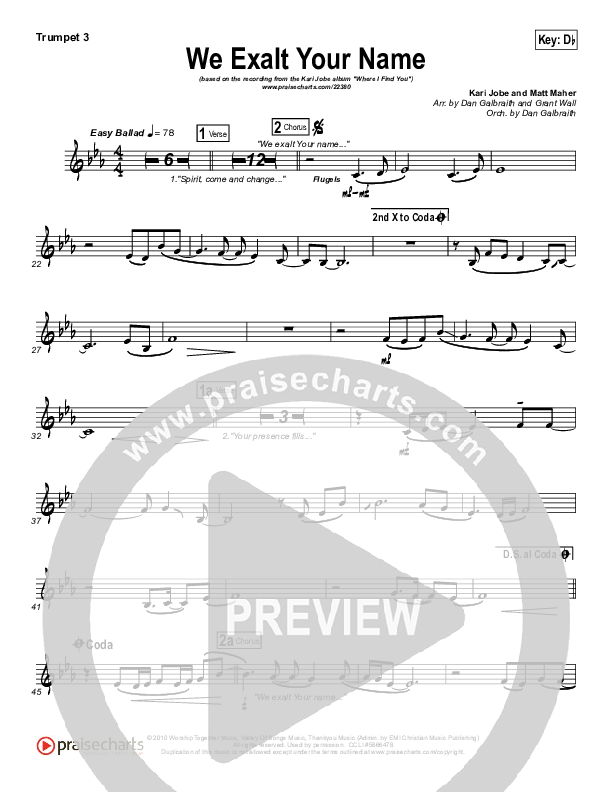 We Exalt Your Name Trumpet 3 (Kari Jobe / Matt Maher)