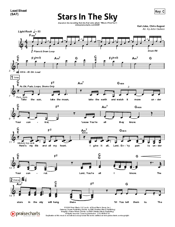 Stars In The Sky Lead Sheet (SAT) (Kari Jobe)