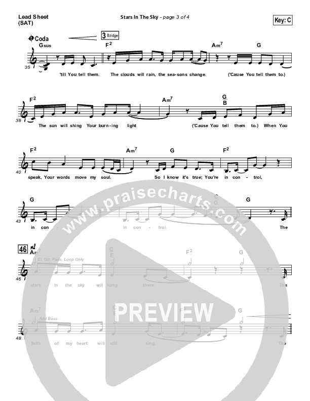 Stars In The Sky Lead Sheet (SAT) (Kari Jobe)