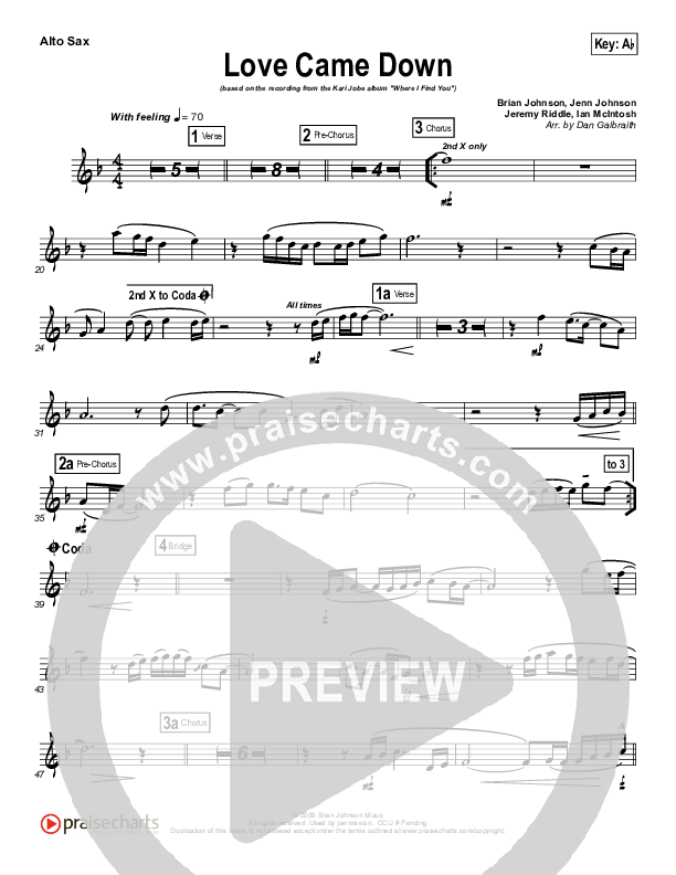 Love Came Down Alto Sax (Kari Jobe)