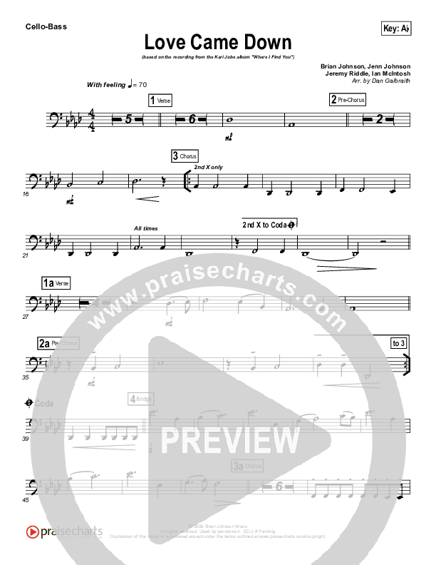 Love Came Down Cello/Bass (Kari Jobe)