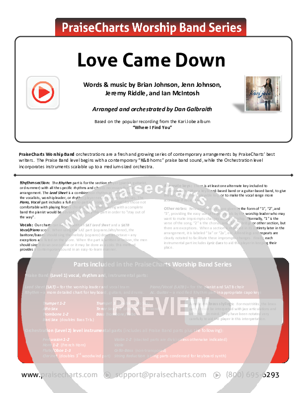Love Came Down Cover Sheet (Kari Jobe)