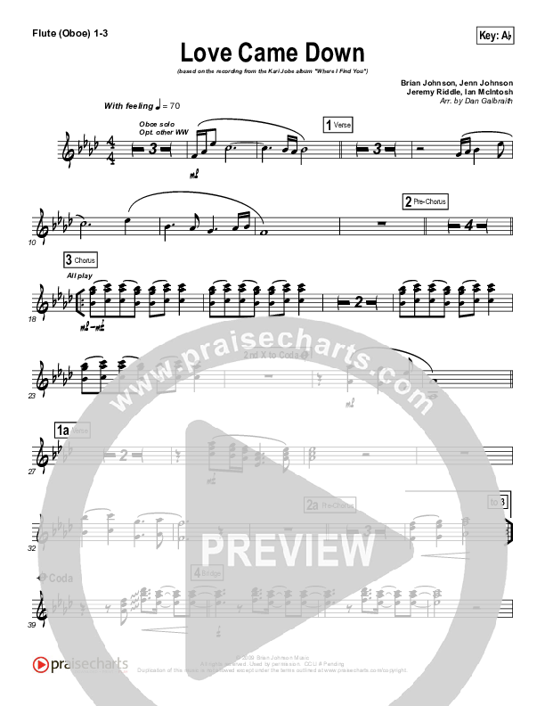 Love Came Down Flute/Oboe 1/2/3 (Kari Jobe)