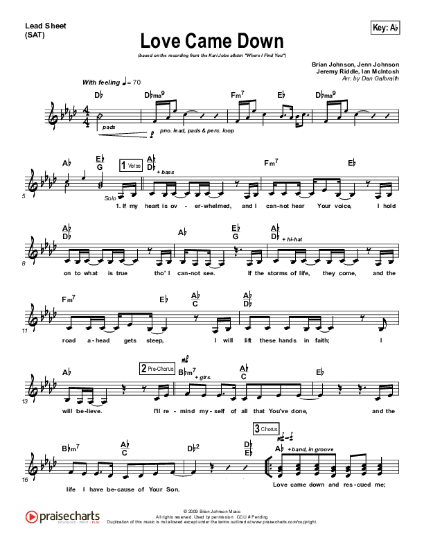 Love Came Down Lead Sheet (SAT) (Kari Jobe)