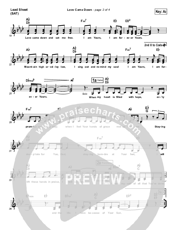 Love Came Down Lead Sheet (SAT) (Kari Jobe)