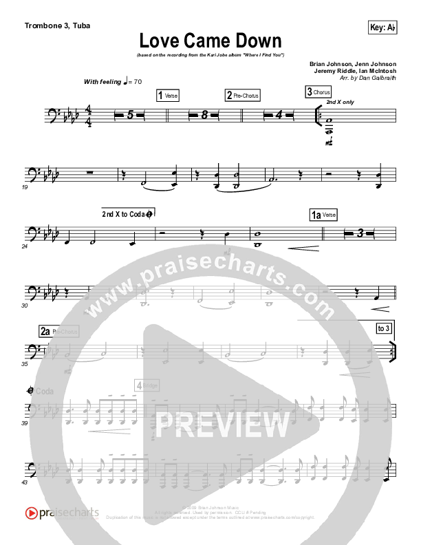Love Came Down Trombone 3/Tuba (Kari Jobe)