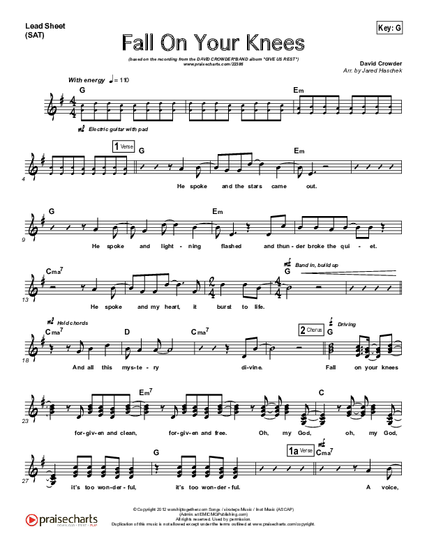 Fall On Your Knees Lead Sheet (David Crowder)