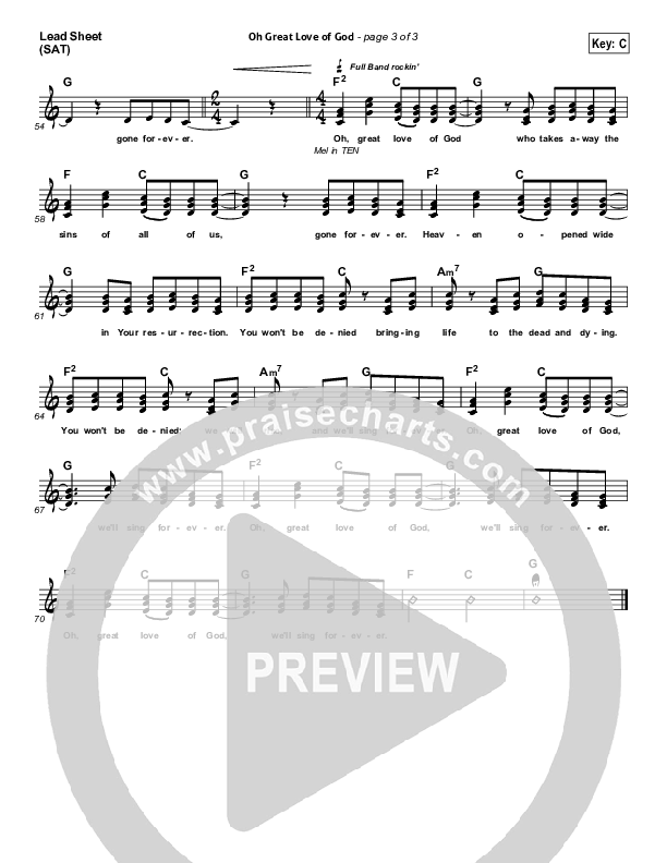 Oh Great Love Of God Lead Sheet (David Crowder)