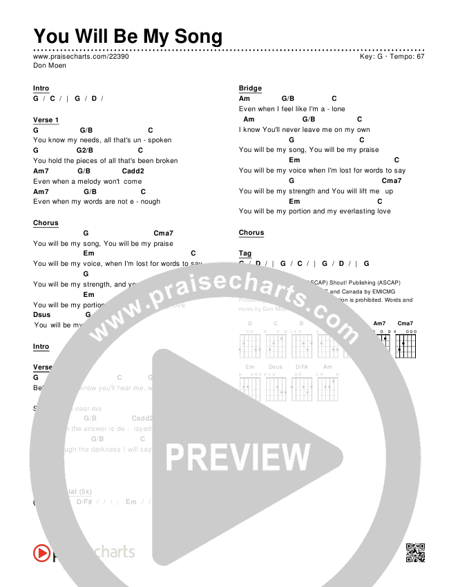 You Will Be My Song Chords & Lyrics (Don Moen)