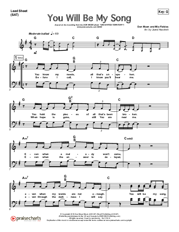 You Will Be My Song Lead Sheet (Don Moen)