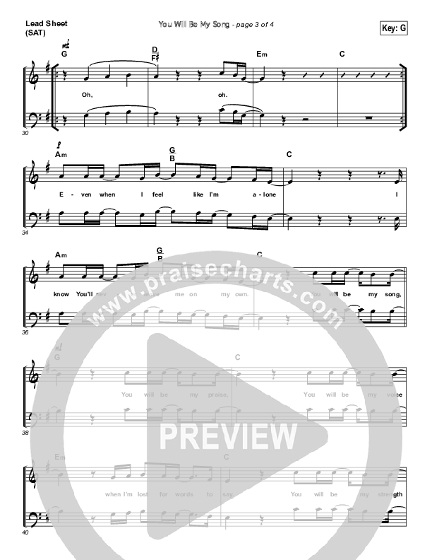 You Will Be My Song Lead Sheet (Don Moen)