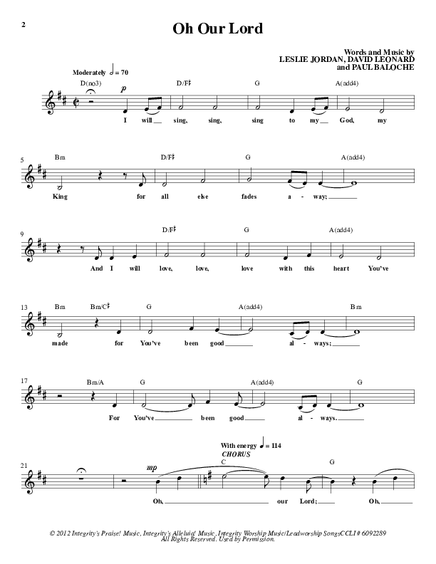Oh Our Lord Lead Sheet (All Sons & Daughters)