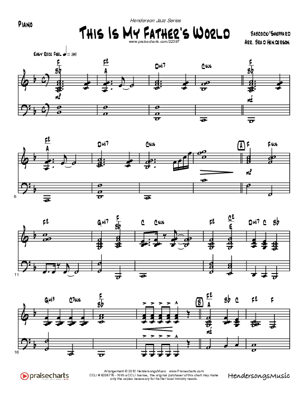 This Is My Father's World (Instrumental) Piano Sheet (Brad Henderson)