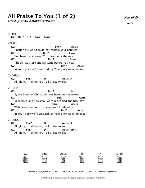 All Praise To You Chord Chart (All Sons & Daughters)