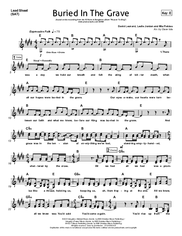 Buried In The Grave Lead Sheet (SAT) (All Sons & Daughters)