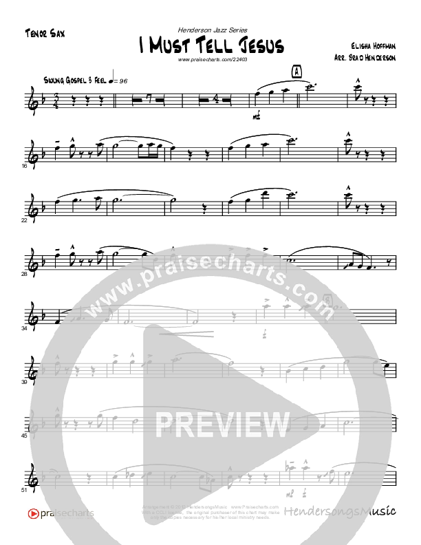 I Must Tell Jesus (Instrumental) Tenor Sax 2 (Brad Henderson)