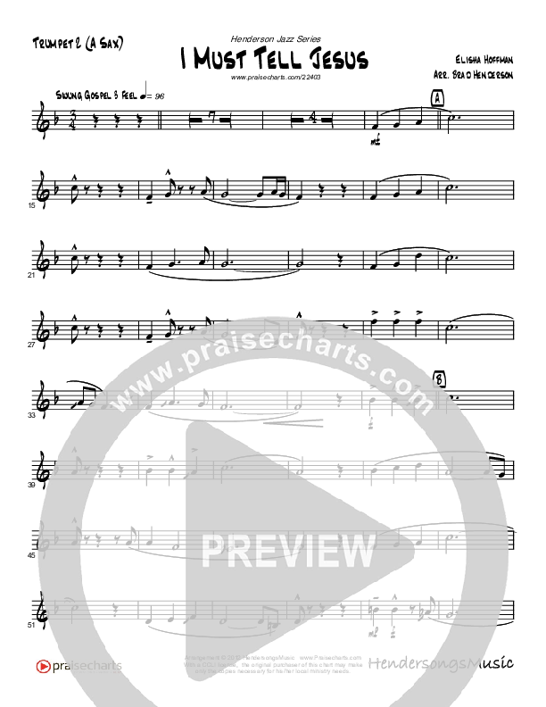 I Must Tell Jesus (Instrumental) Trumpet 2 (Brad Henderson)