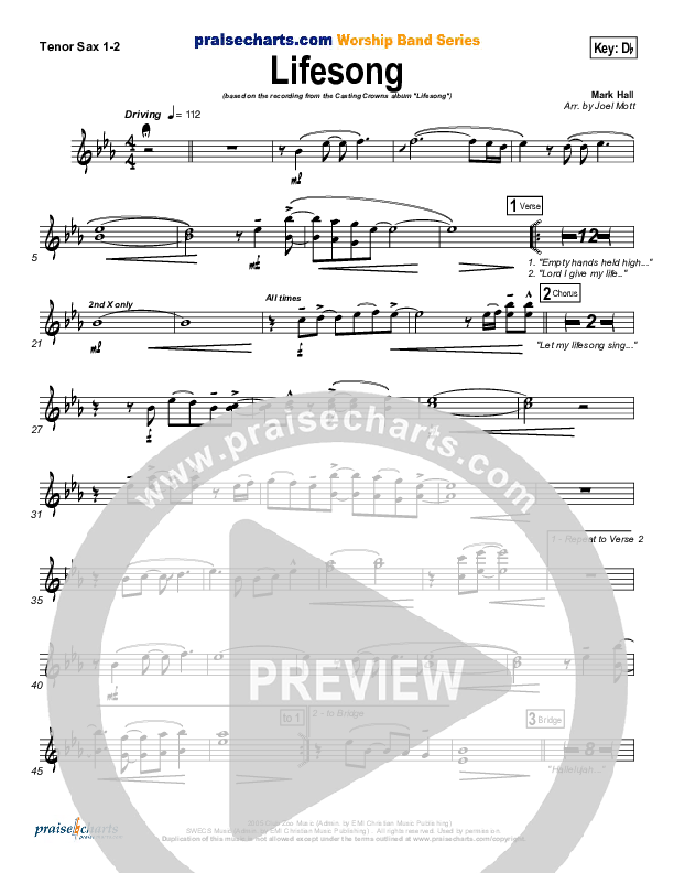 Lifesong Tenor Sax 1/2 (Casting Crowns)