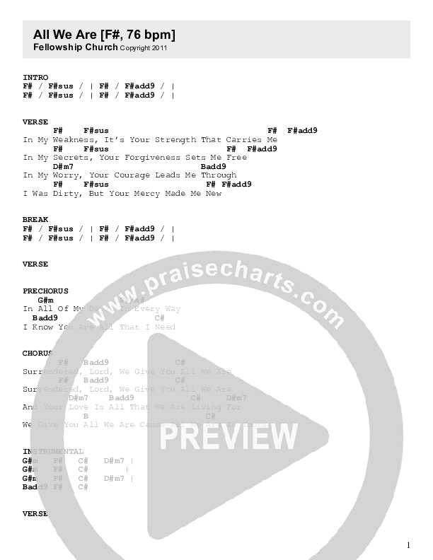 All We Are Chord Chart (Fellowship Creative)