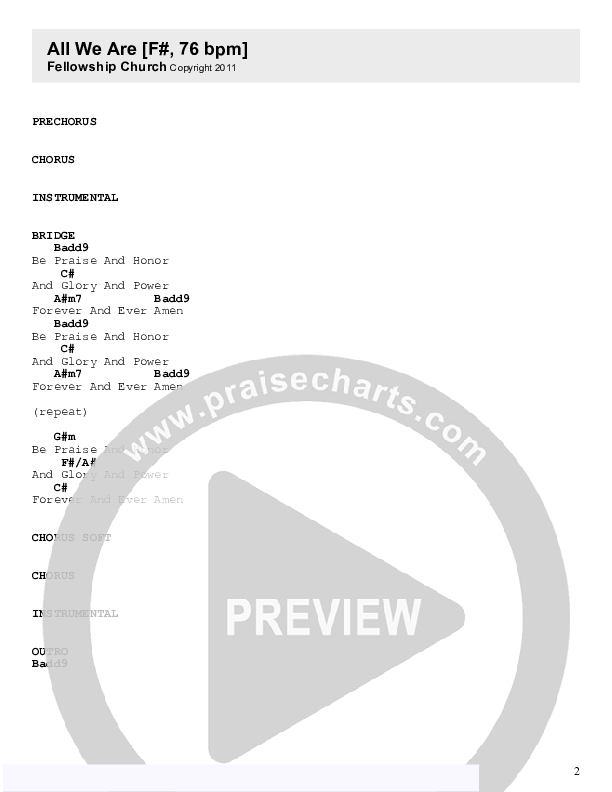 All We Are Chord Chart (Fellowship Creative)