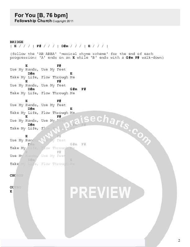 For You  Chord Chart (Fellowship Creative)