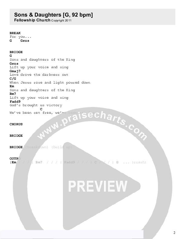 Sons & Daughters Chords & Lyrics (Fellowship Creative)