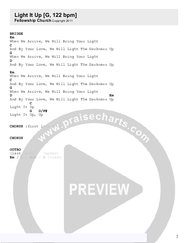 Light It Up Chord Chart (Fellowship Creative)