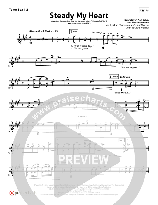 Steady My Heart Tenor Sax 1/2 (Kari Jobe)