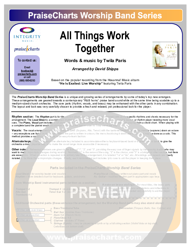 All Things Work Together Cover Sheet (Twila Paris)