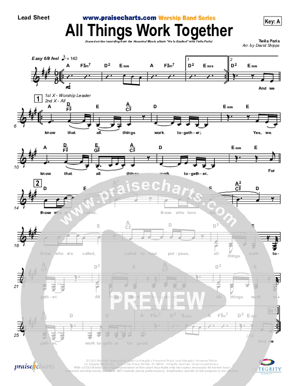 All Things Work Together Lead Sheet (Twila Paris)