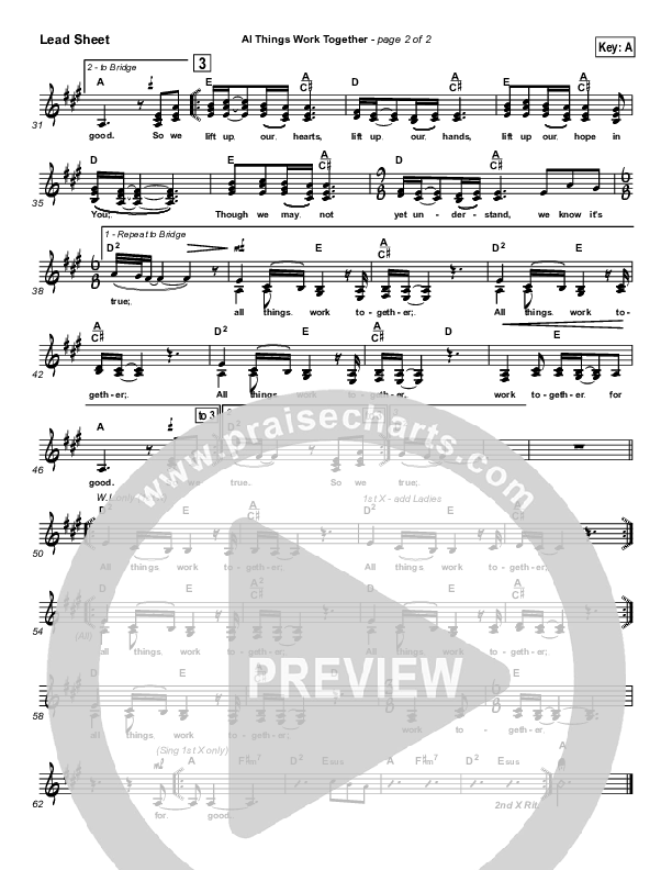 All Things Work Together Lead Sheet (SAT) (Twila Paris)