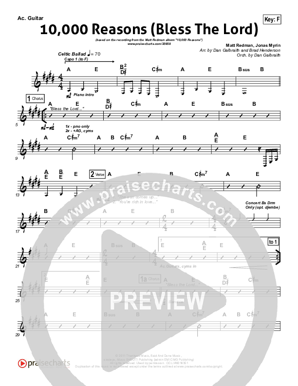 10,000 Reasons (Bless The Lord) (Choral Anthem SATB) Acoustic Guitar (Matt Redman / NextGen Worship / Arr. Richard Kingsmore)