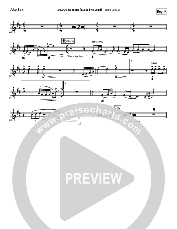 10,000 Reasons (Bless The Lord) (Choral Anthem SATB) Alto Sax (Matt Redman / NextGen Worship / Arr. Richard Kingsmore)