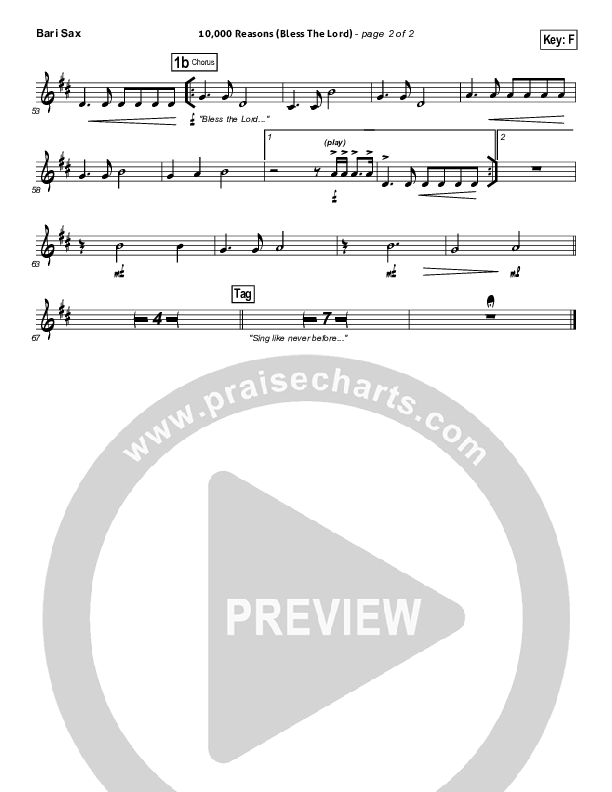 10,000 Reasons (Bless The Lord) (Choral Anthem SATB) Bari Sax (Matt Redman / NextGen Worship / Arr. Richard Kingsmore)